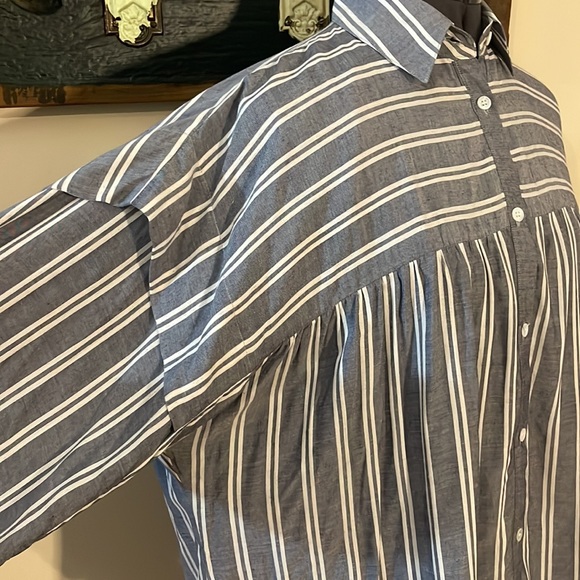 Harshman Randall Grey White Twin Striped Oversized Button Down Blouse Size Small - Picture 8 of 15